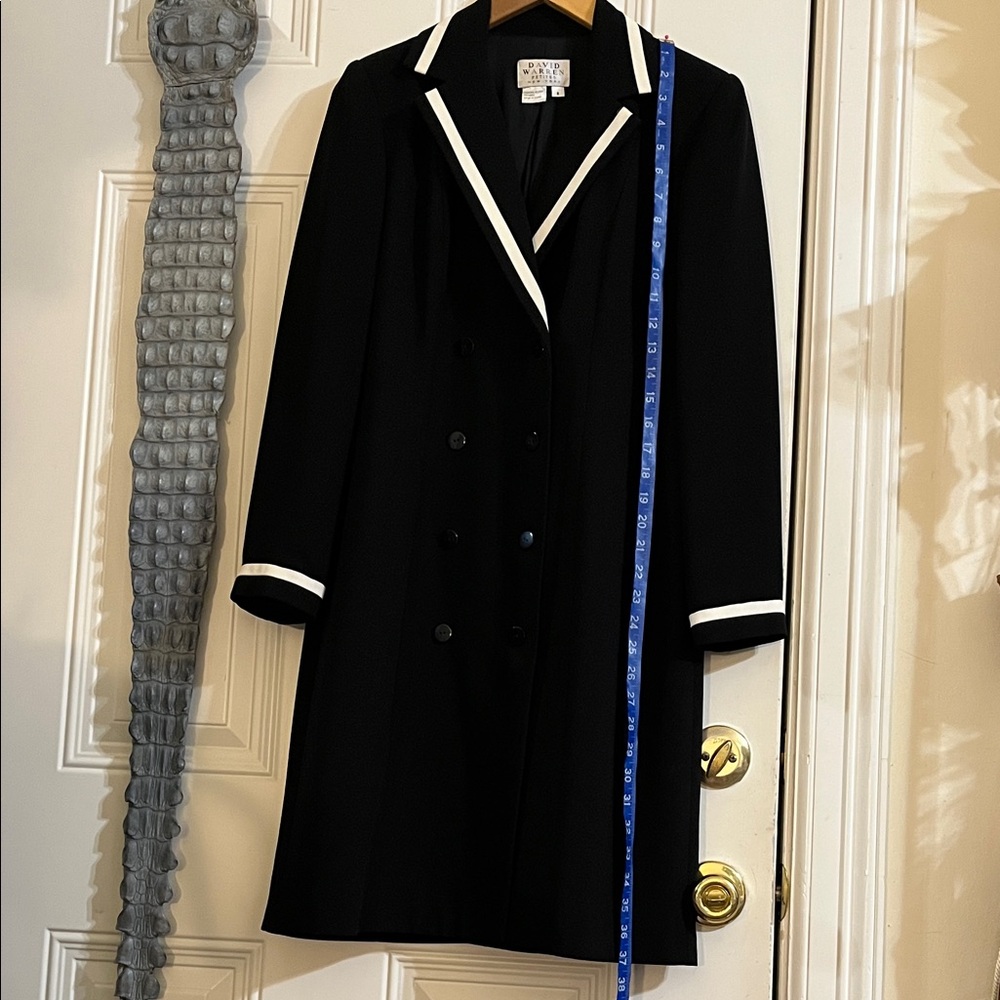 Black Double-Breasted Coat Dress with White Trim - Women’s Jacket Dress